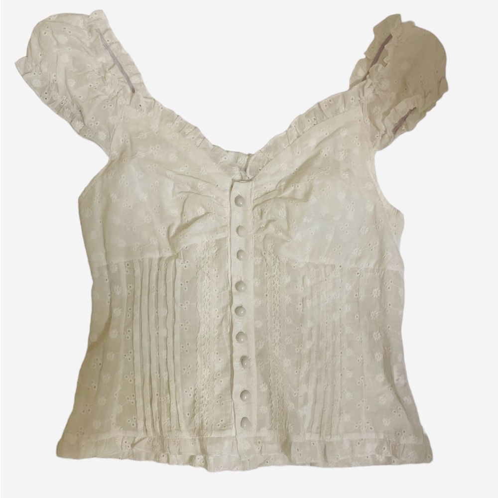 Coquette White Button Up Top with Ruffled Sleeves